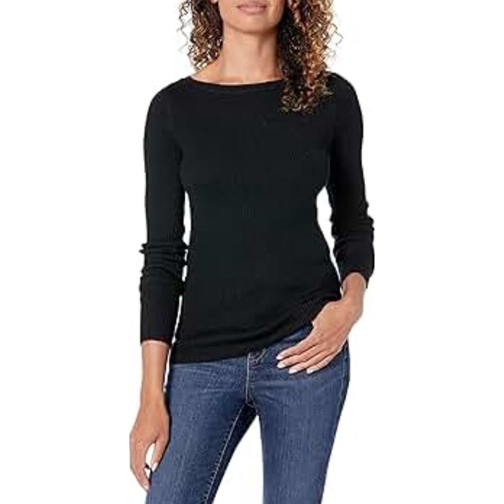 I.N.C International Women's Step Hem Long Sleeve‎ Boat Neck Sweater Black PP $60